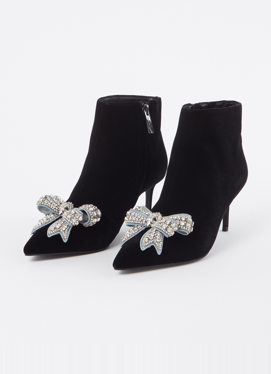 Kurt Geiger Belgravia Bow enkellaarsje van fluweel  - detail zwart