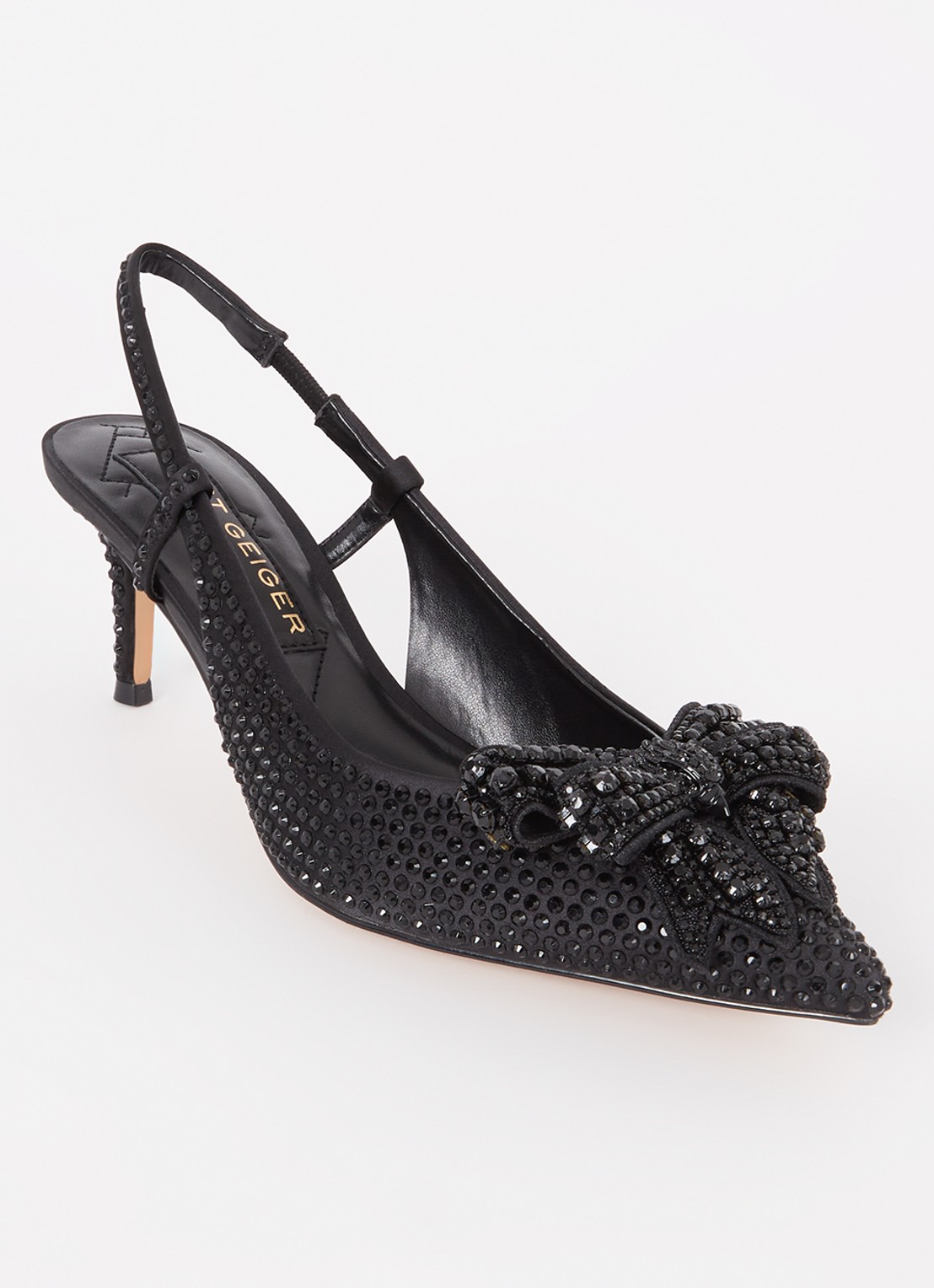 Kurt Geiger Belgravia Bow slingback van satijn met strass - voorkant zwart