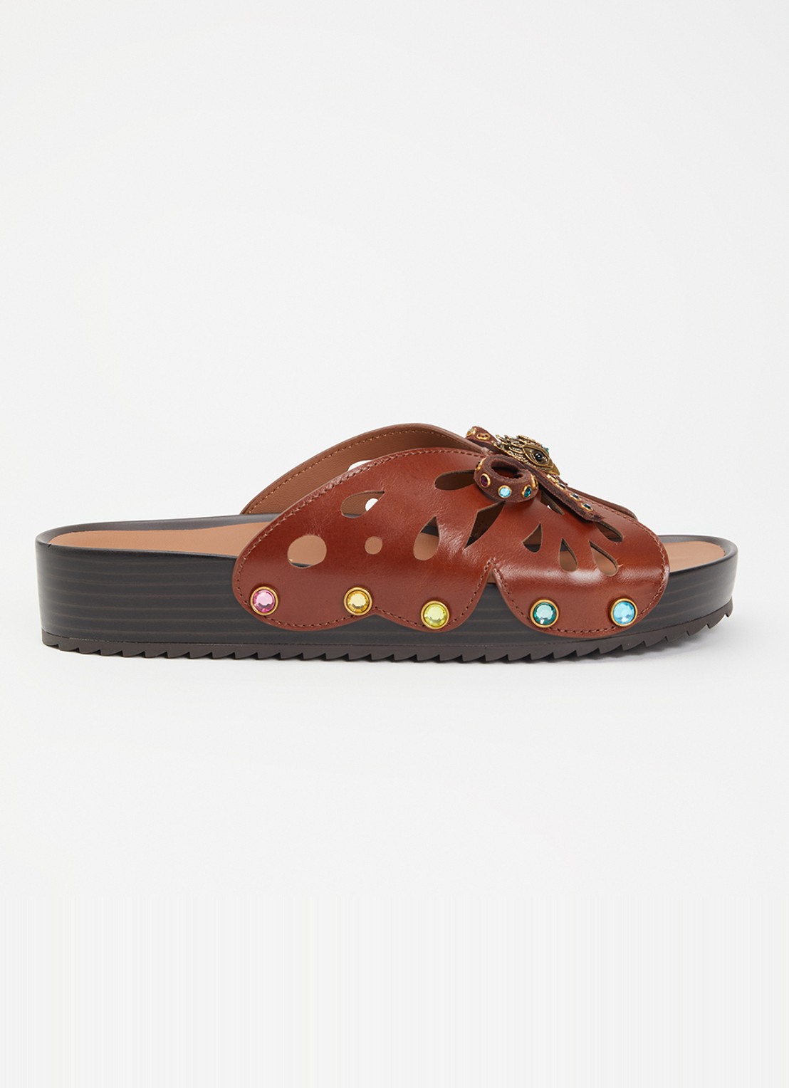 Kurt Geiger Boho Butterfly Flat sandaal van leer met strass - voorkant bruin