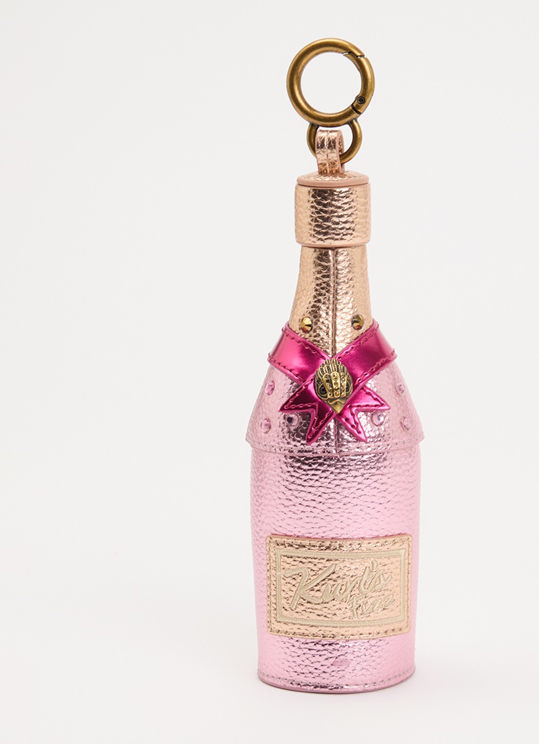 Kurt Geiger Champagne Bottle tasbedel met strass - voorkant roze