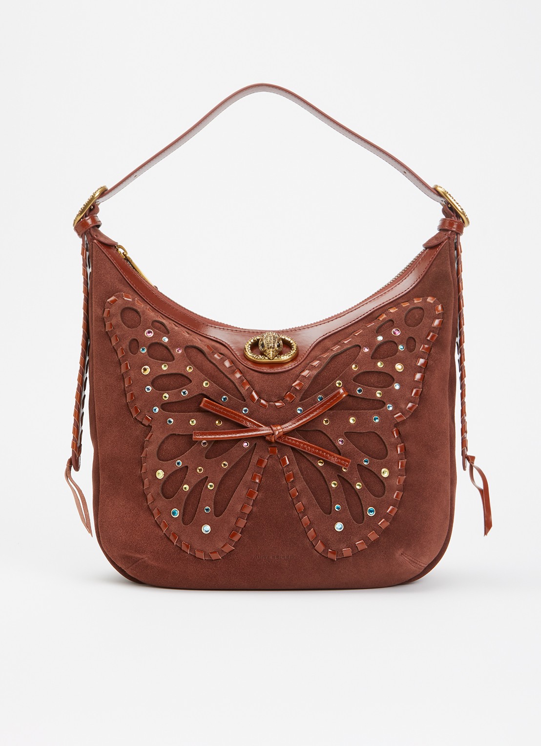 Kurt Geiger Chelsea hobo butterfly small schoudertas van suéde met leren details  - voorkant 5 bruin