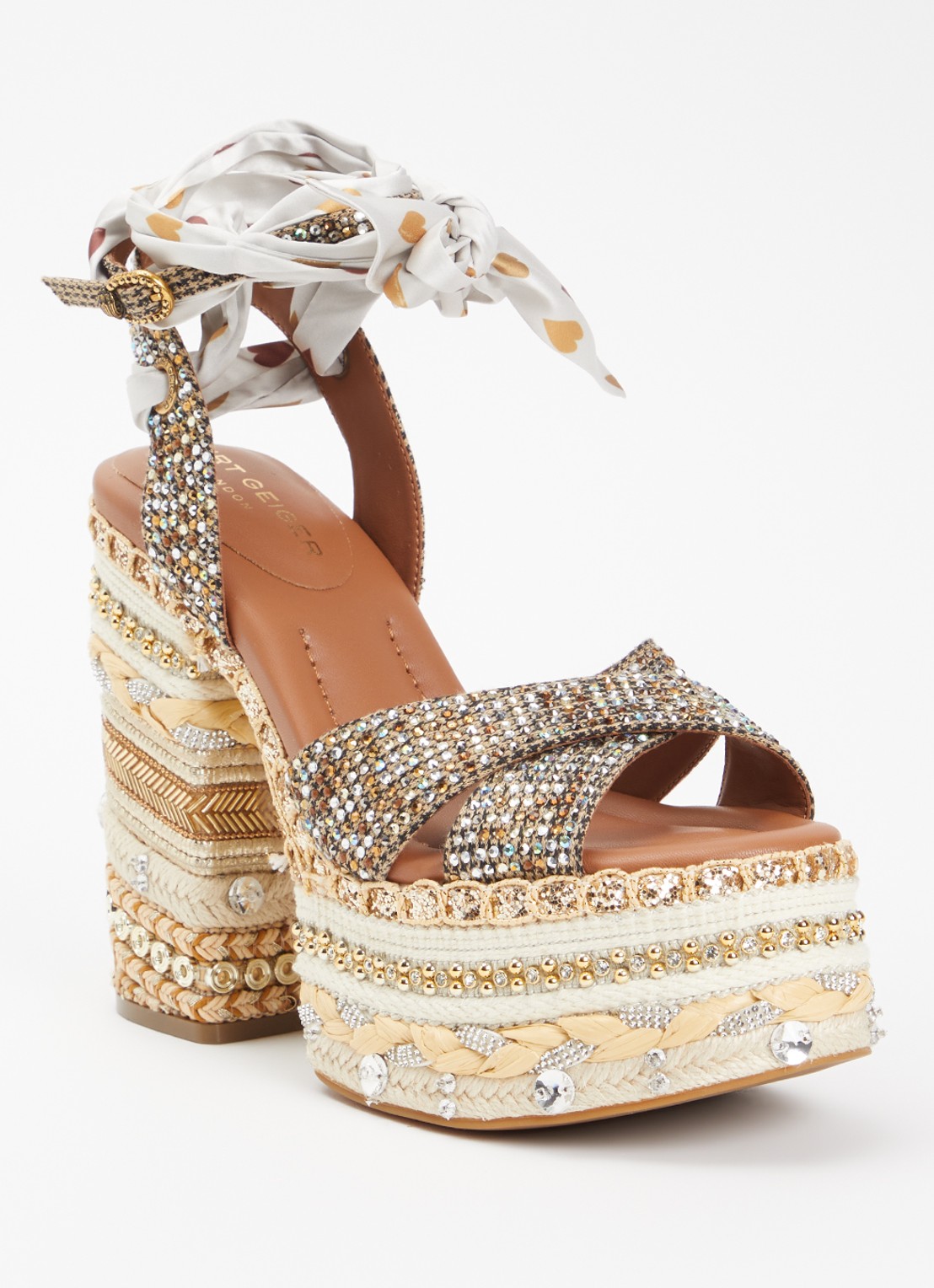 Kurt Geiger Chelsea Scarf sandalette met strass en pailletten - voorkant 5 beige