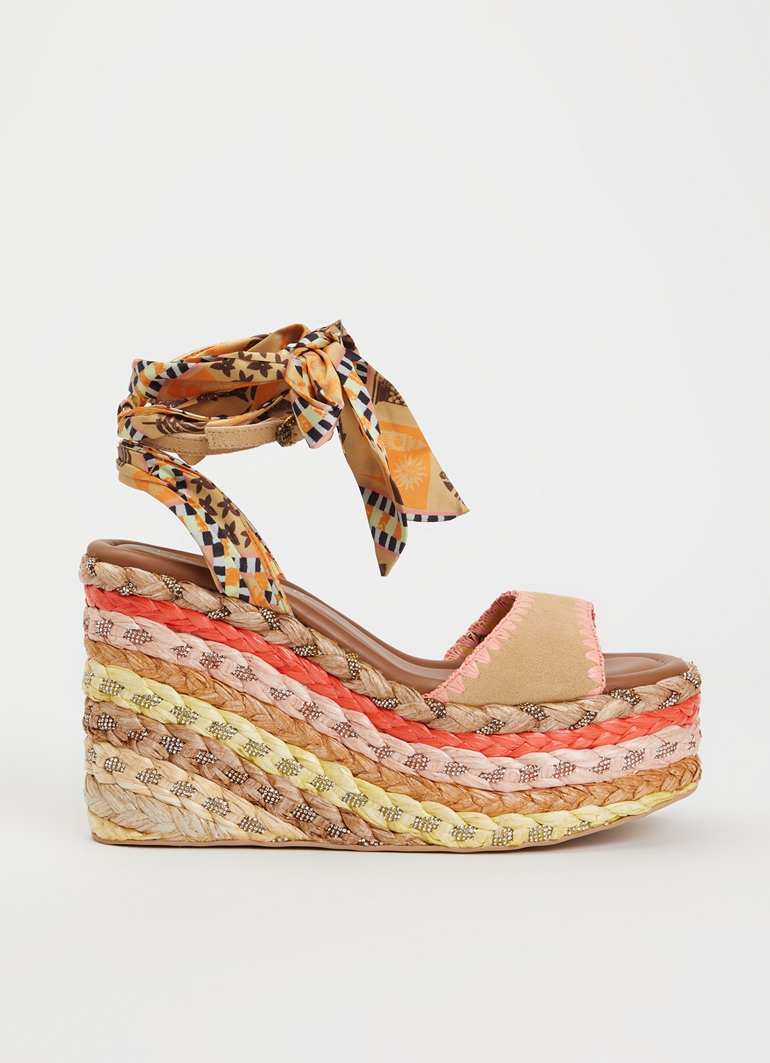 Kurt Geiger Chelsea Scarf sandalette van suède - voorkant 5 beige