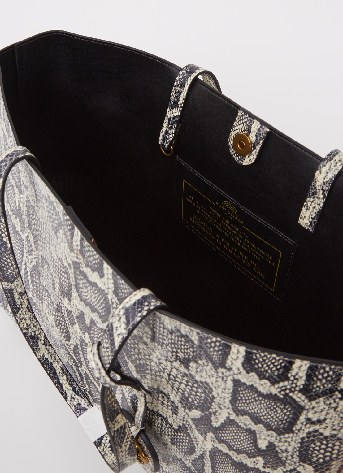 Kurt Geiger Chelsea shopper van leer met slangenprint en uitneembaar etui - detail ivoor