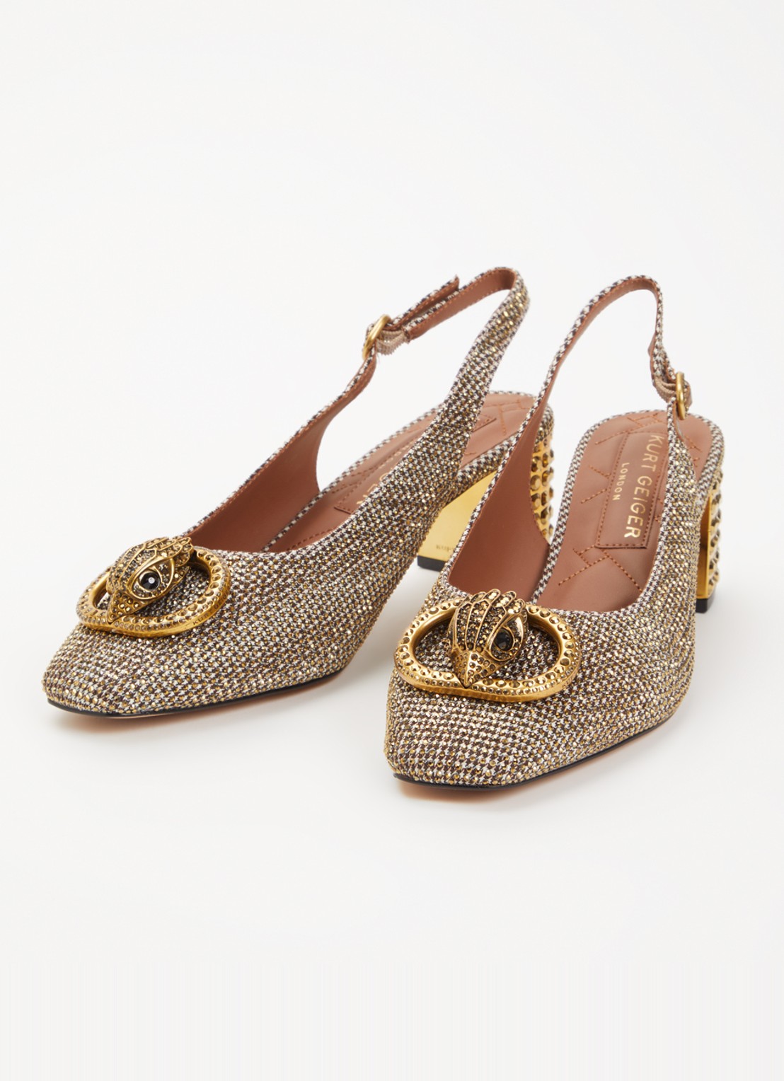 Kurt Geiger Chelsea slingback met strass - detail goud