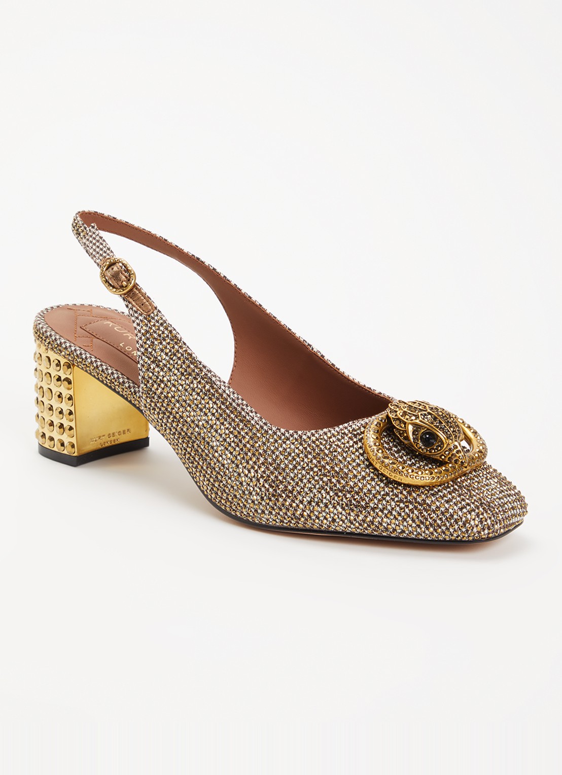 Kurt Geiger Chelsea slingback met strass - voorkant 4 goud