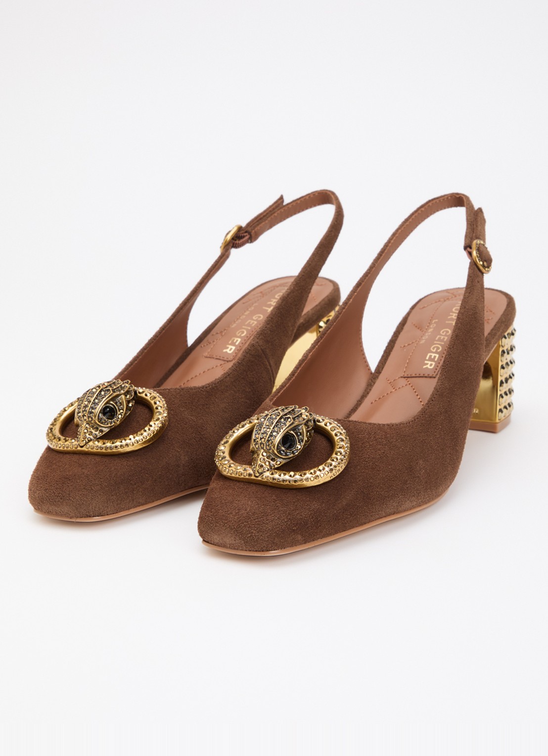 Kurt Geiger Chelsea slingback van suède met strass - detail bruin
