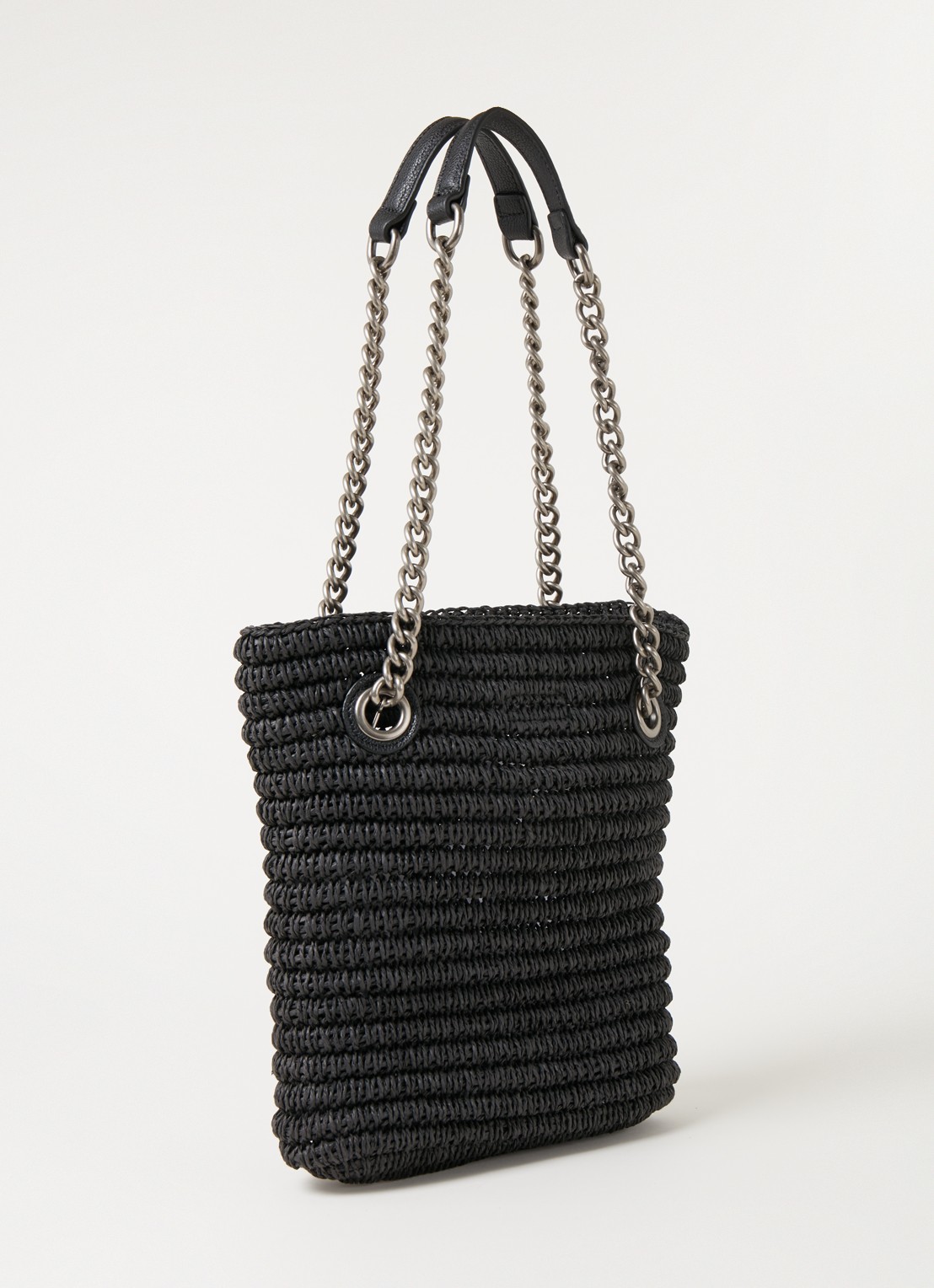 Kurt Geiger Chelsea Small shopper van raffia met leren details - achterkant 3 zwart