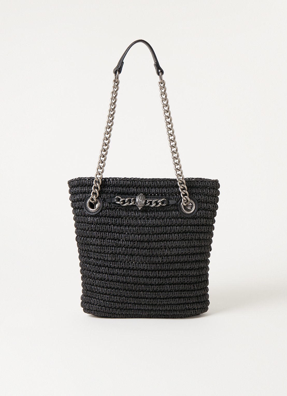 Kurt Geiger Chelsea Small shopper van raffia met leren details - voorkant 4 zwart
