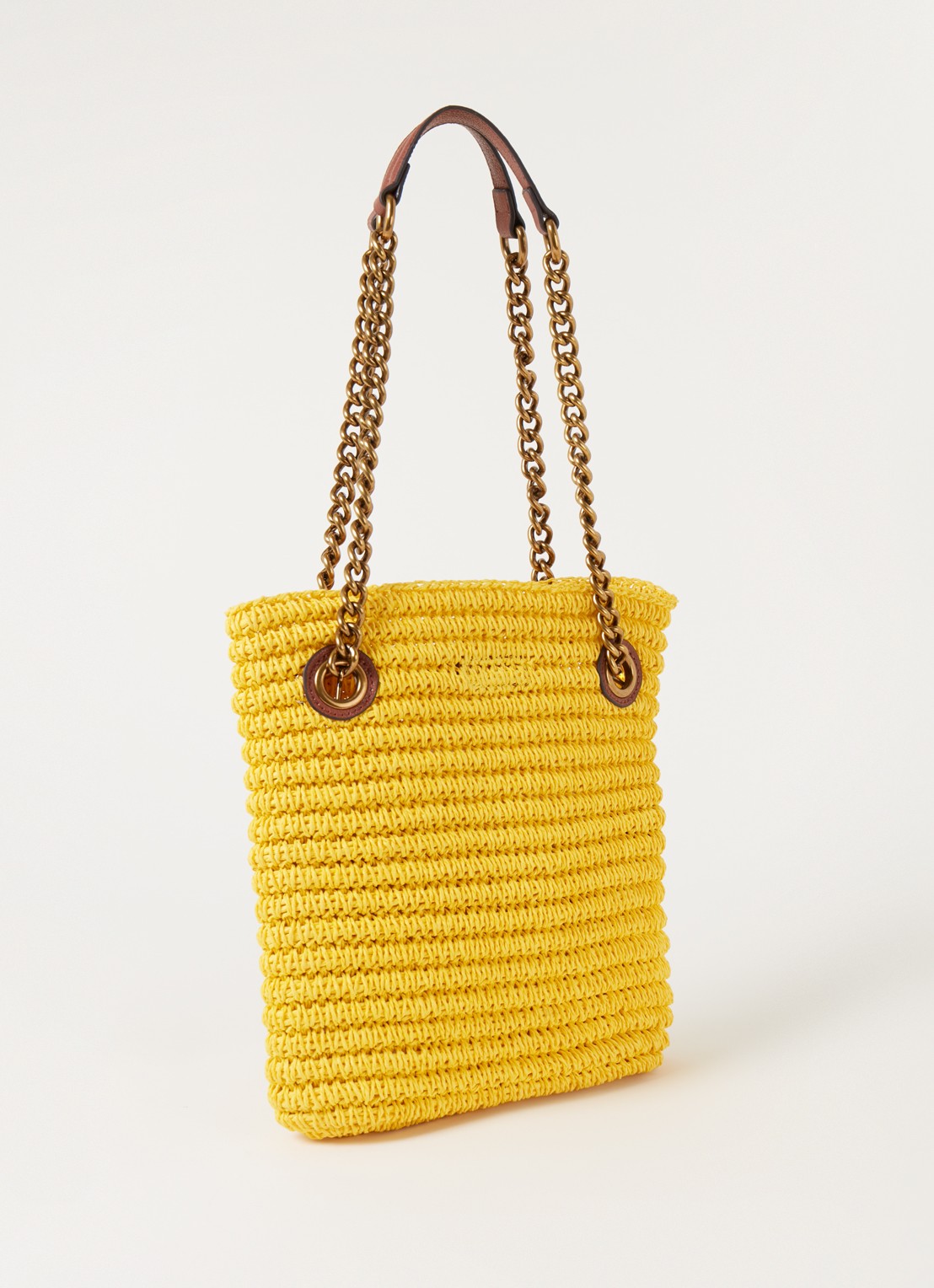 Kurt Geiger Chelsea Small shopper van raffia met leren details - achterkant geel