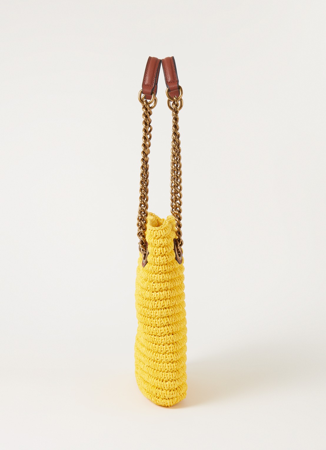 Kurt Geiger Chelsea Small shopper van raffia met leren details - detail 3 geel