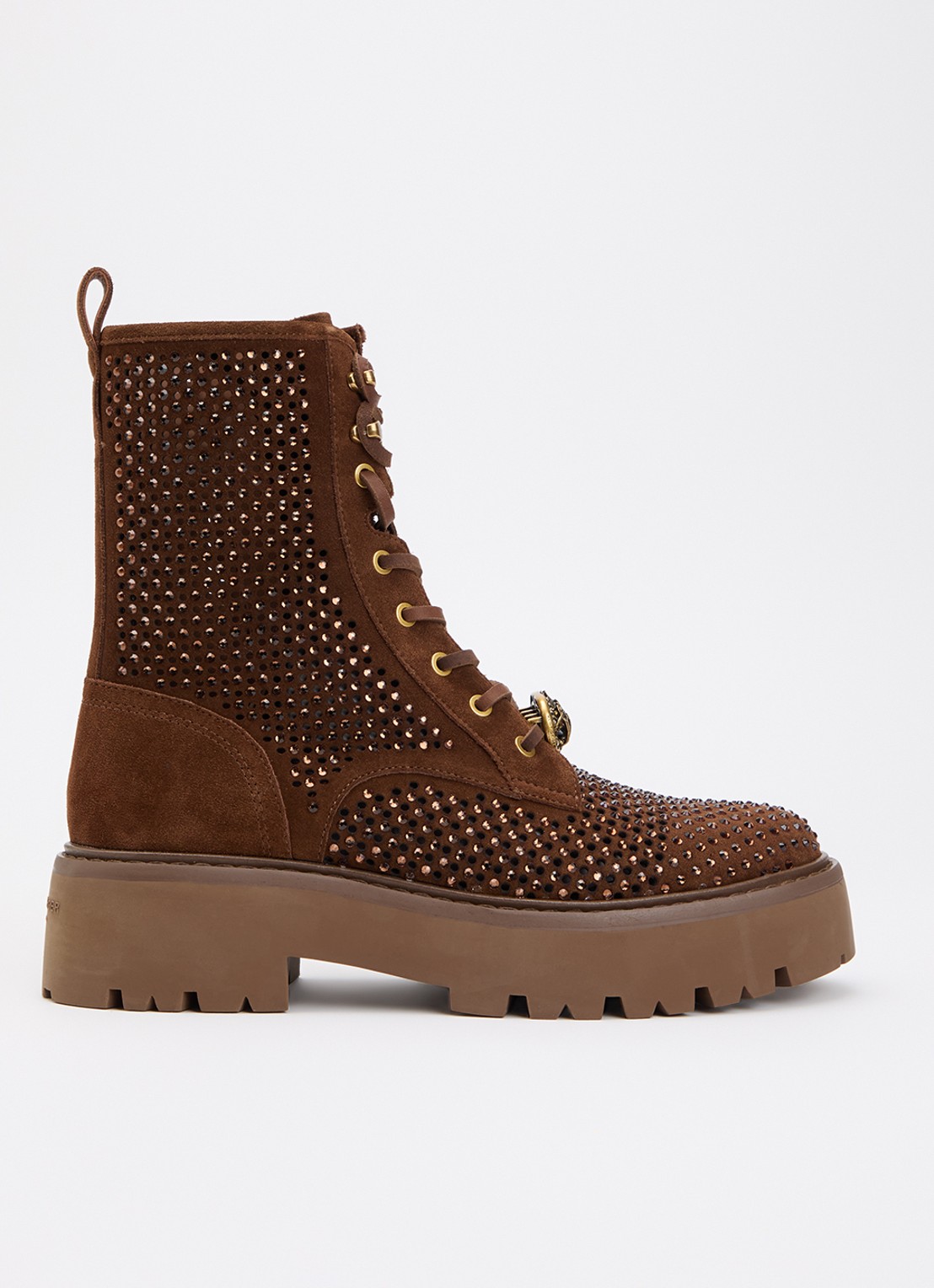 Kurt Geiger Chelsea veterboot van suède met strass - voorkant 4 cognac
