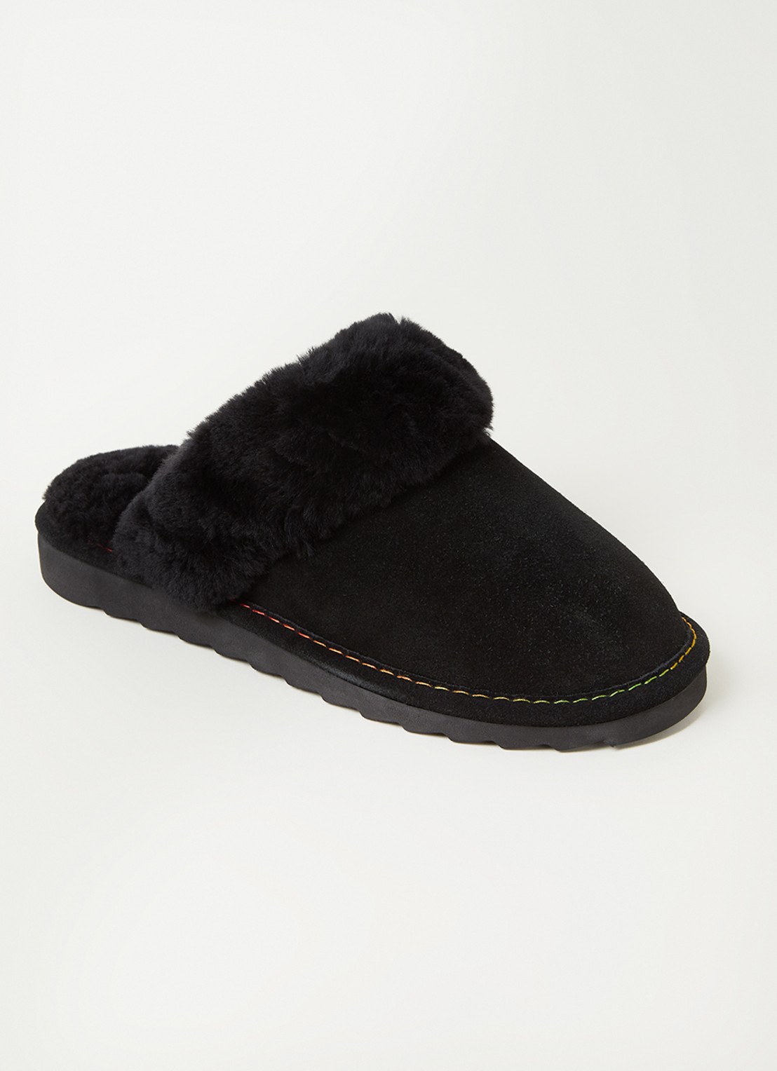 Kurt Geiger Cosy Stitch pantoffel van suède - voorkant zwart
