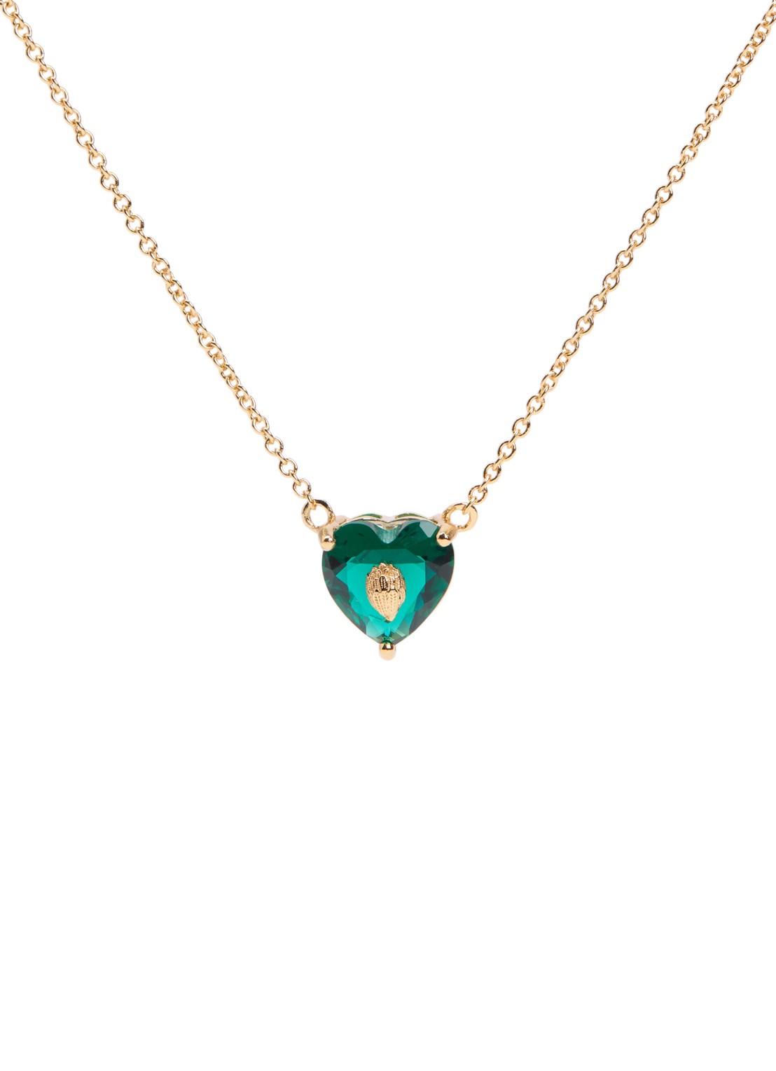 Kurt Geiger Crystal Heart ketting met kristal - voorkant groen