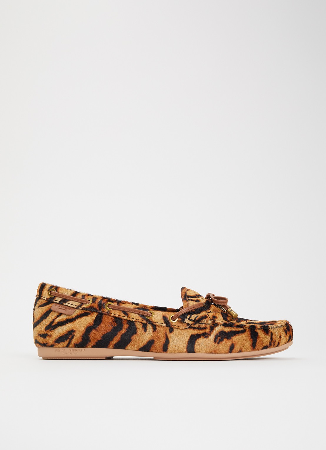 Kurt Geiger Eagle moccasin van leer met dierenprint - voorkant 2 camel