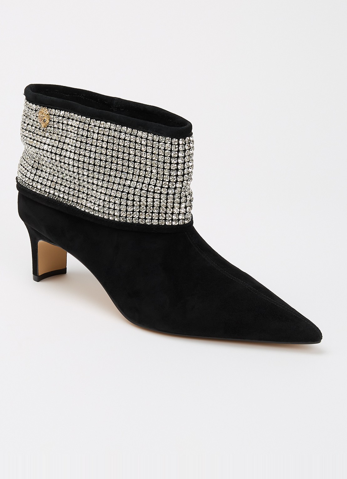 Kurt Geiger Fold Over enkellaarsje van suède met strass - voorkant 4 zwart