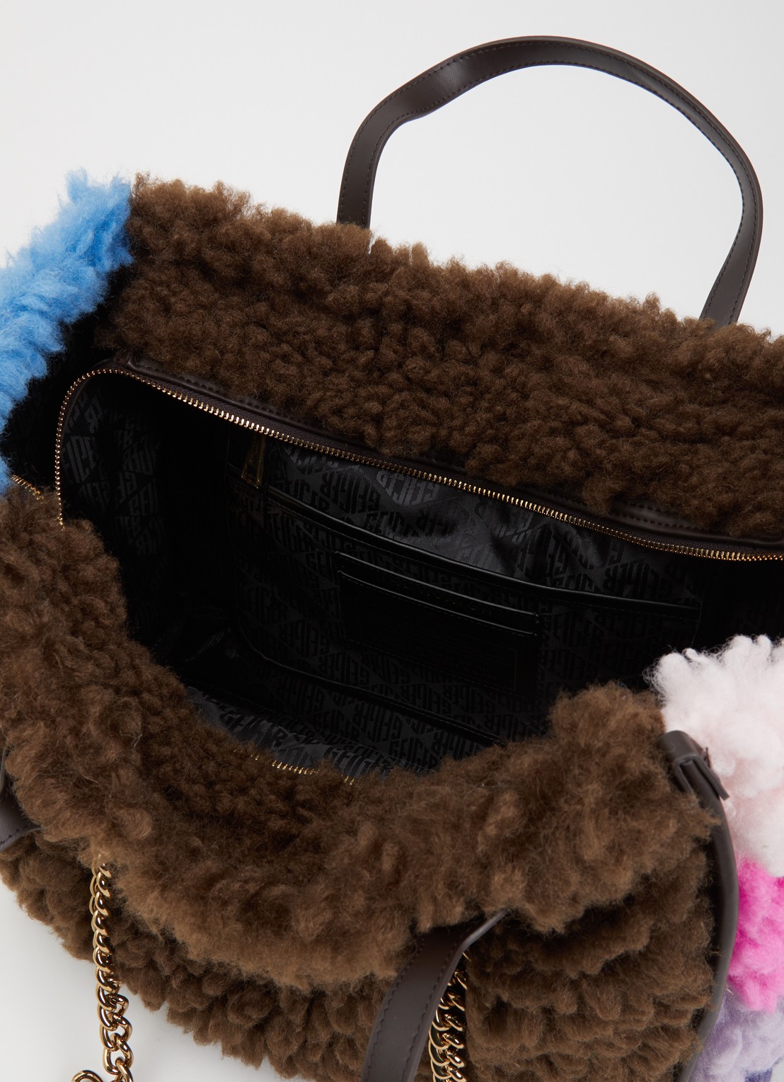 Kurt Geiger Hoxton shopper van leer met teddy - detail bruin