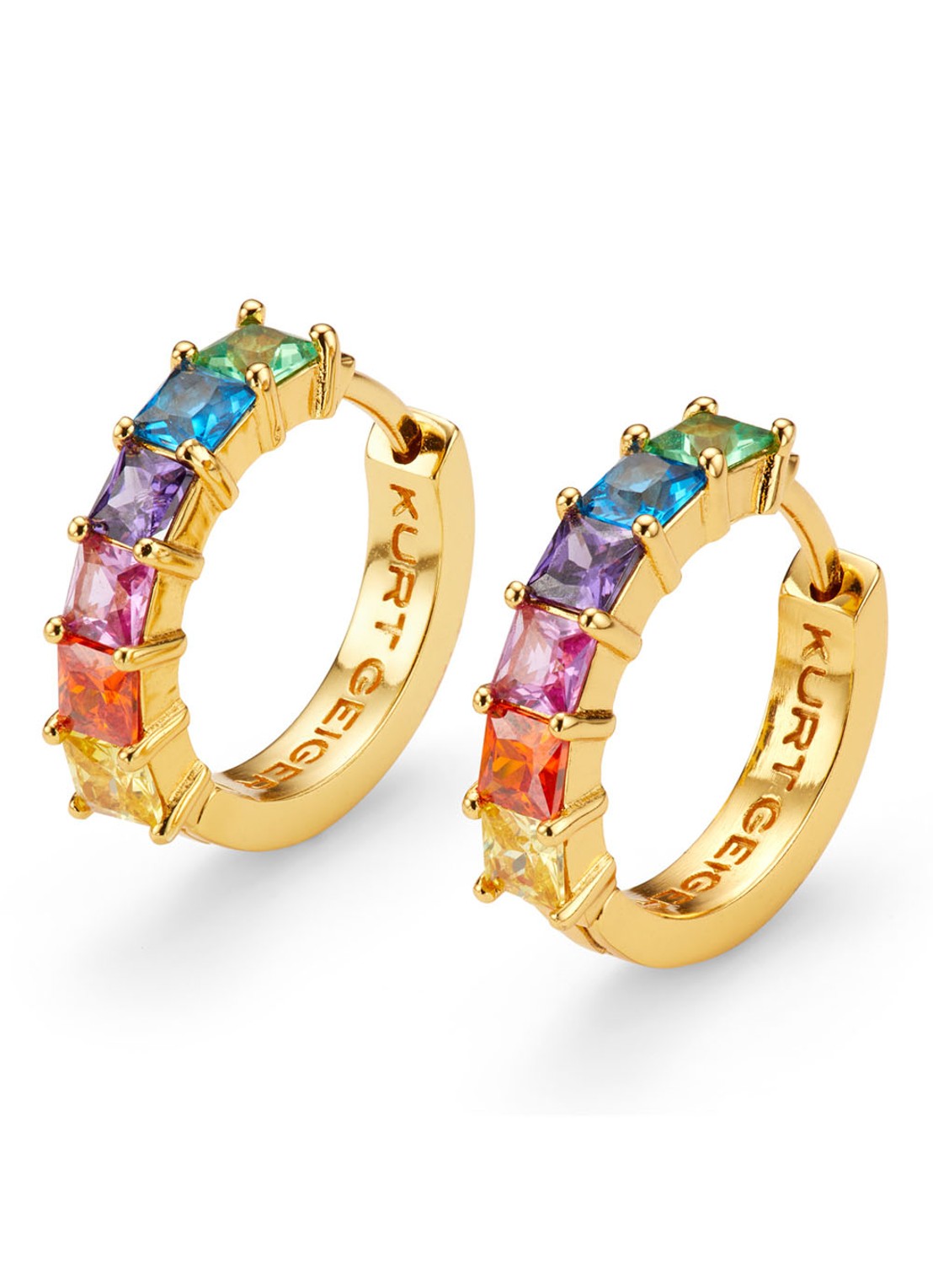 Kurt Geiger Huggie oorringen met kristal - voorkant goud
