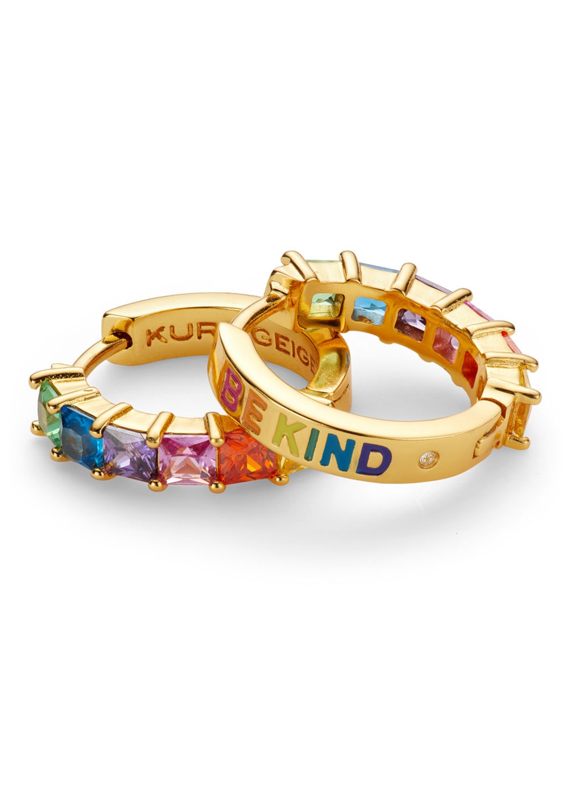 Kurt Geiger Huggie oorringen met kristal - voorkant 2 goud