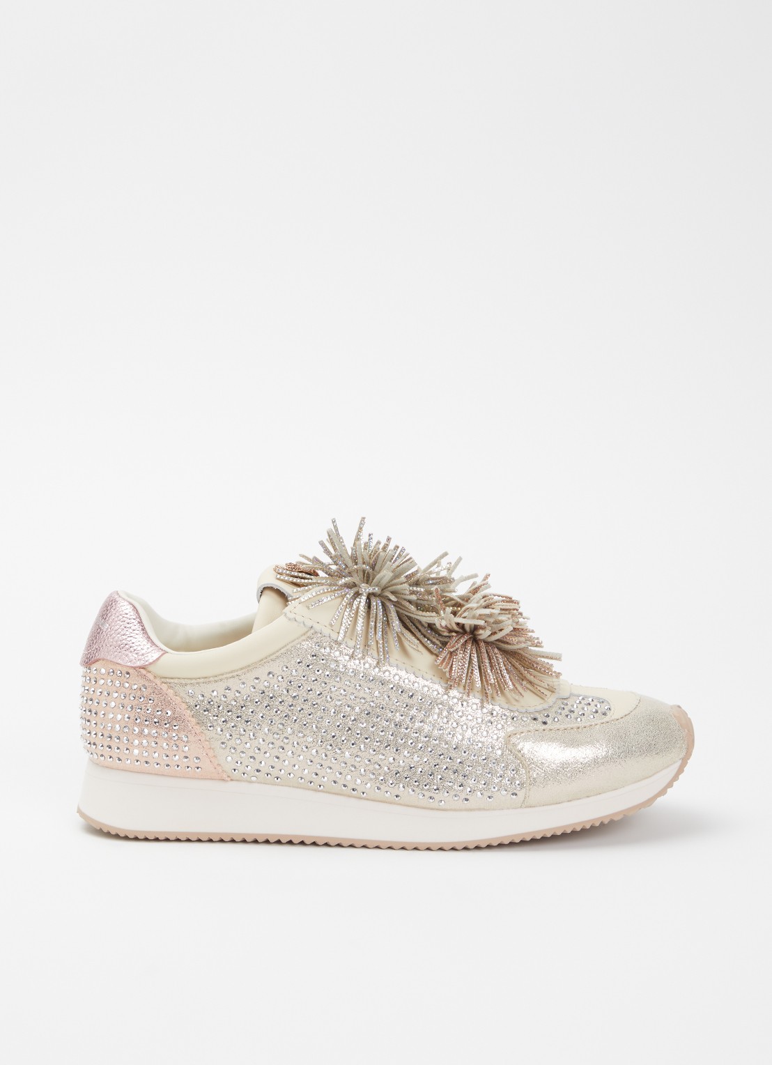 Kurt Geiger Islington sneaker met strass en details van leer - voorkant beige