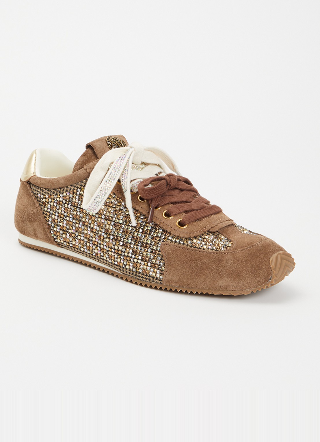 Kurt Geiger Islington sneaker  met suède details en strass - voorkant 2 beige