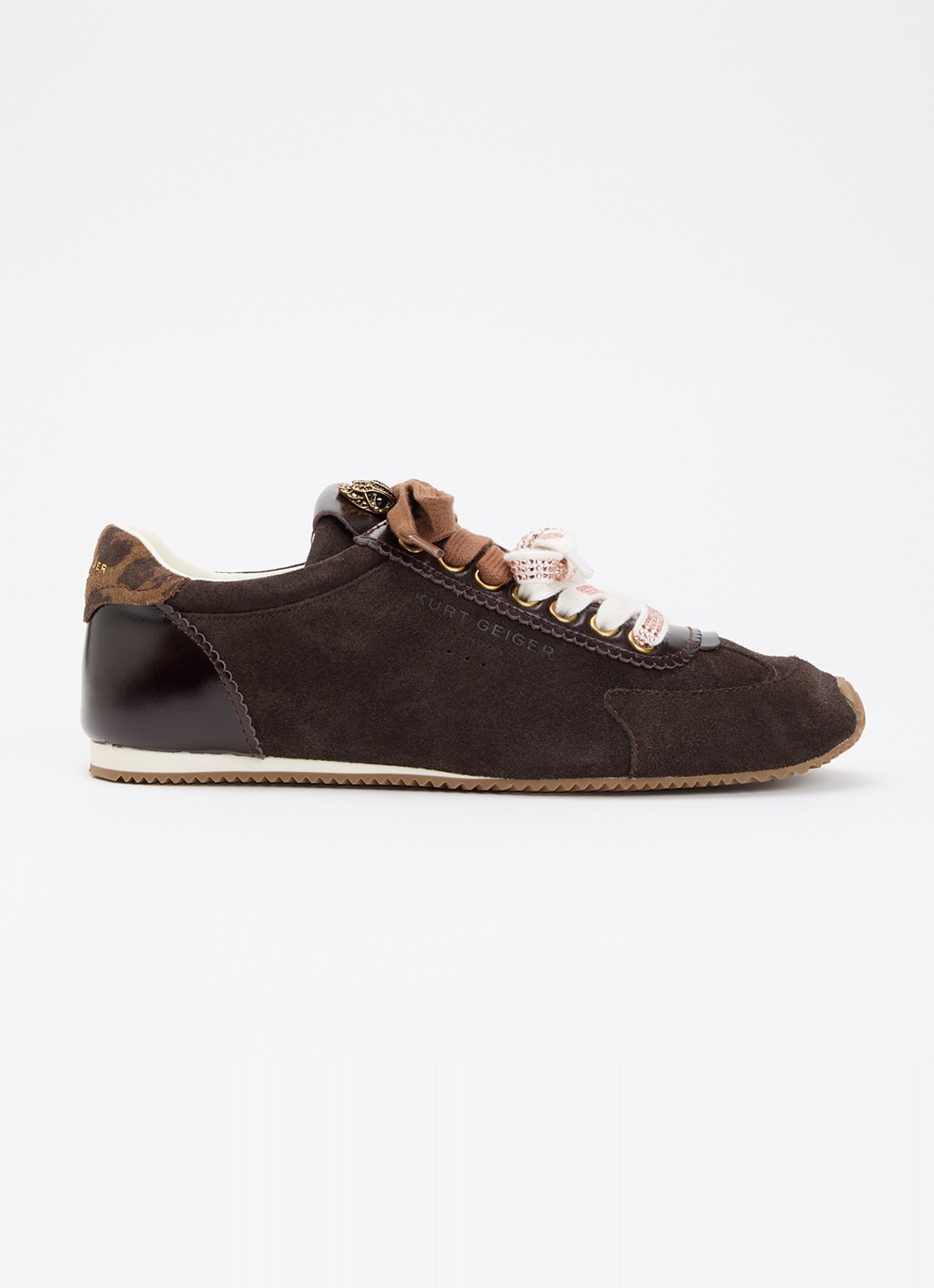 Kurt Geiger Islington sneaker van suède met details van leer - voorkant 2 donkerbruin