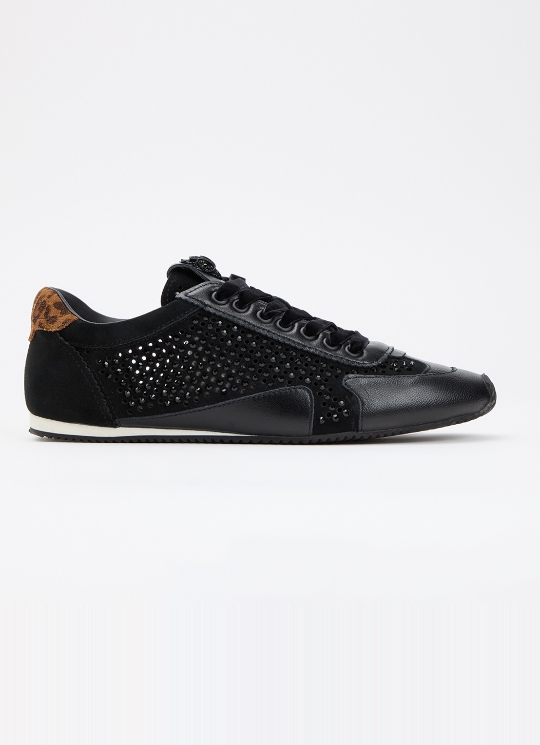 Kurt Geiger Islington sneaker van suède met strass en details van leer - voorkant zwart