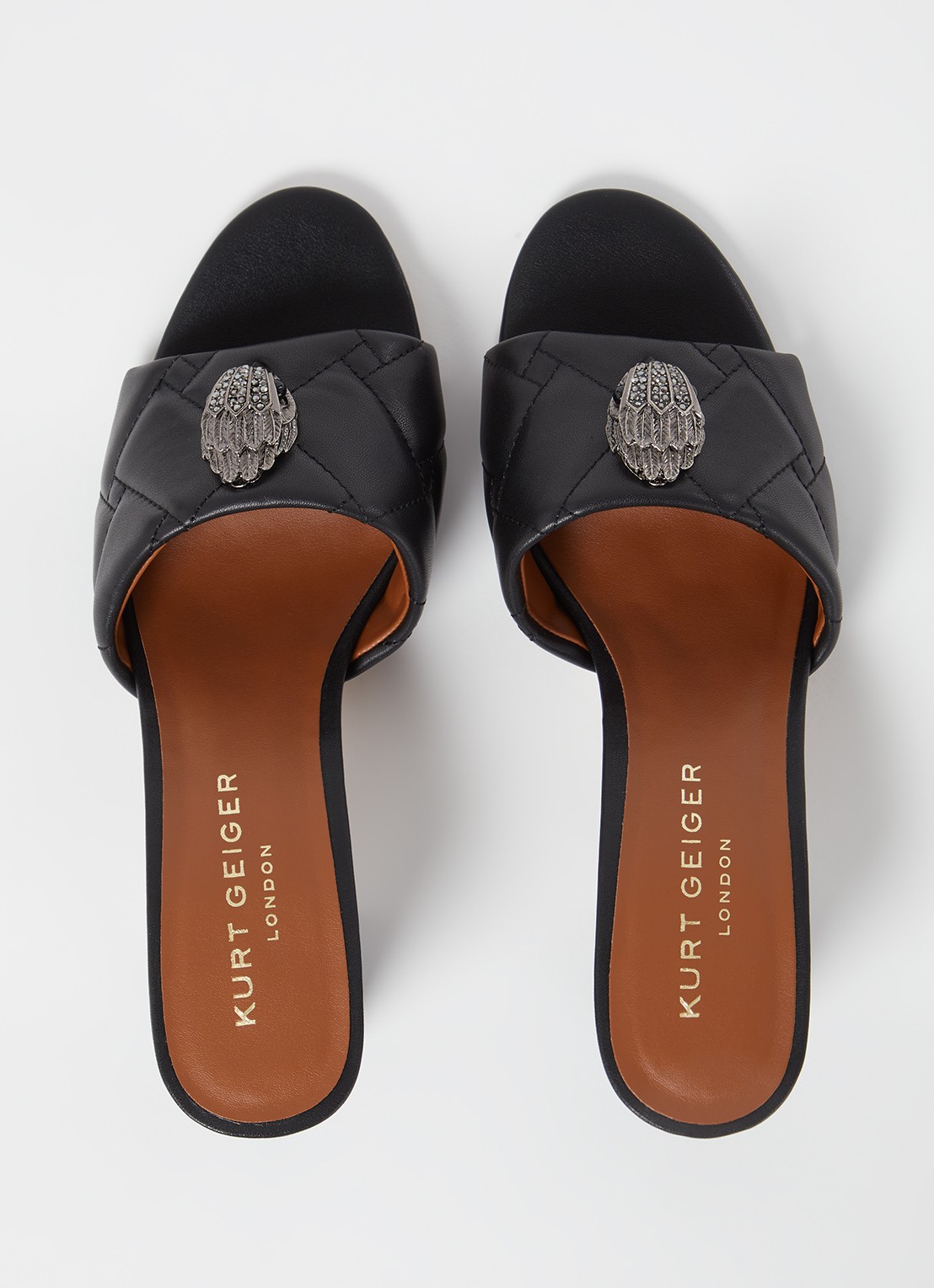 Kurt Geiger Kensington Block muiltje van leer met strass - detail 3 zwart