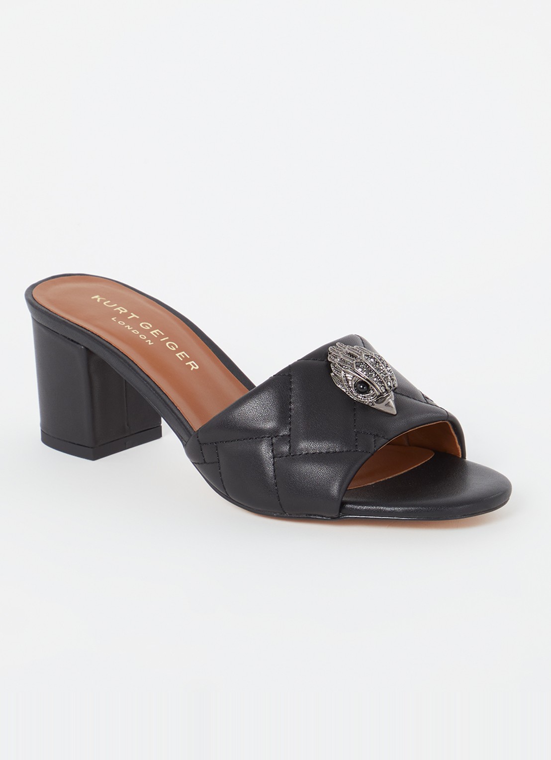 Kurt Geiger Kensington Block muiltje van leer met strass - voorkant 5 zwart