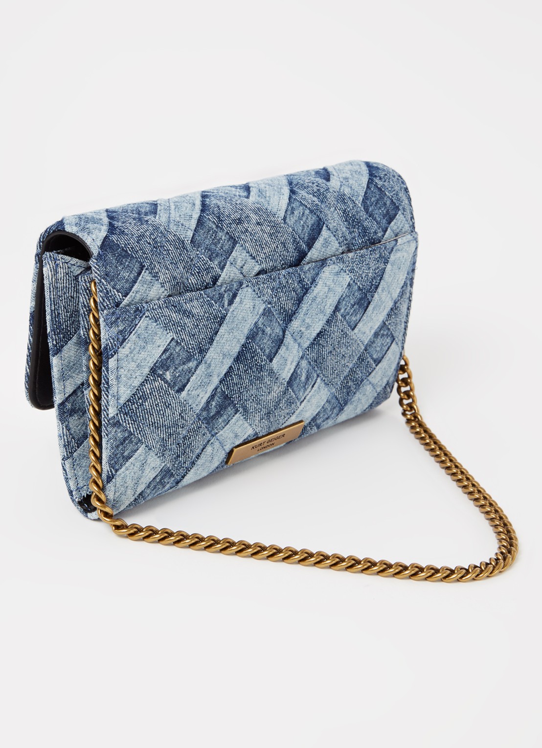 Kurt Geiger Kensington clutch van denim met afneembare schouderriem - achterkant indigo