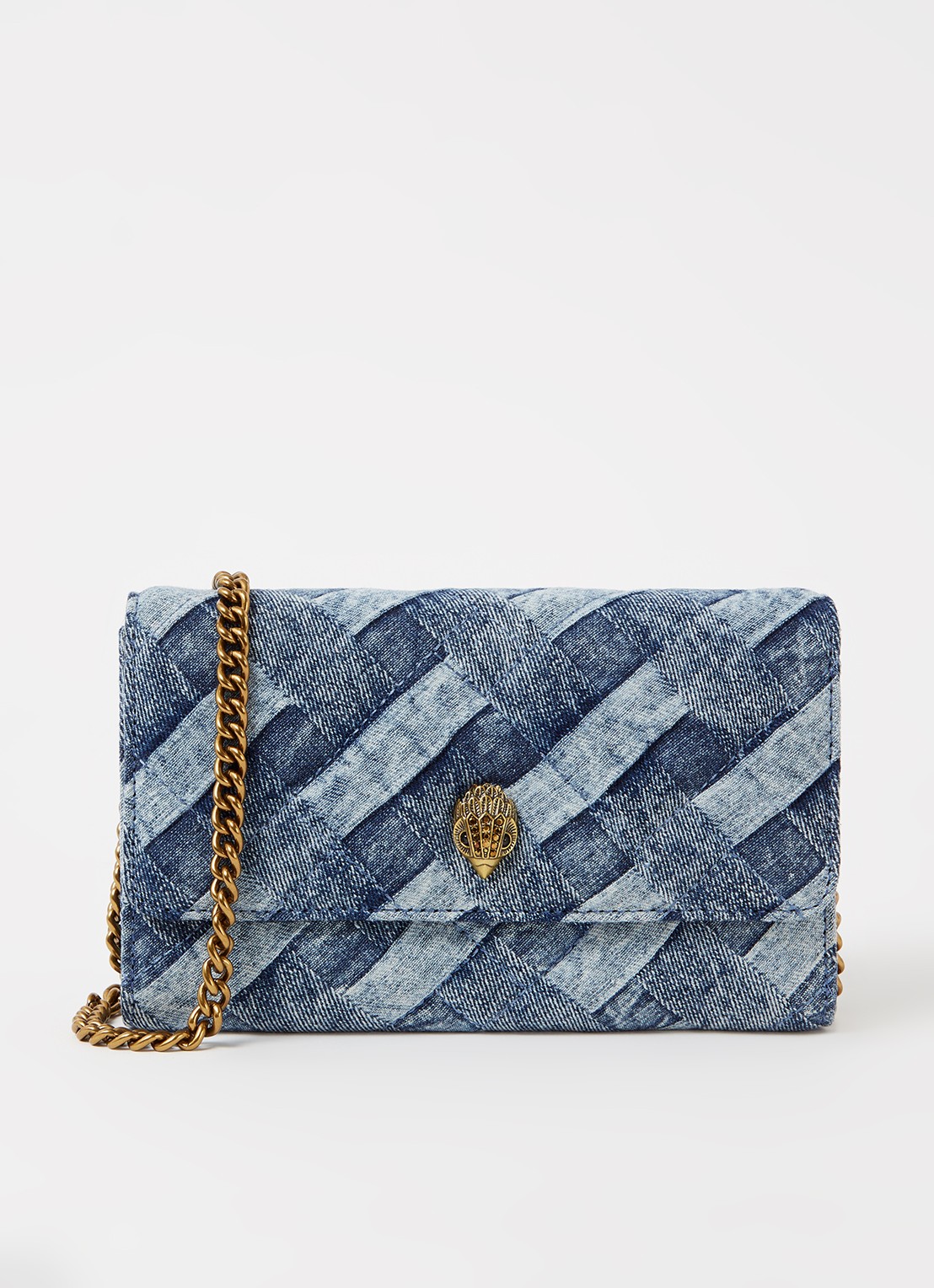 Kurt Geiger Kensington clutch van denim met afneembare schouderriem - voorkant 4 indigo