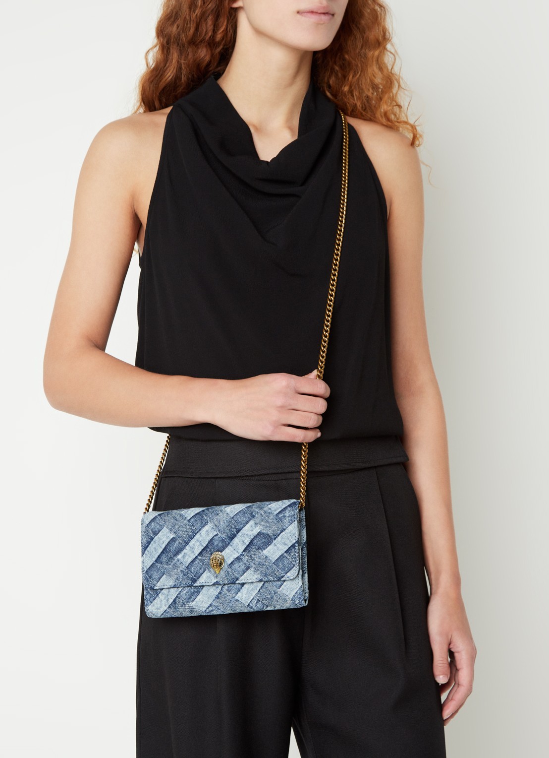 Kurt Geiger Kensington clutch van denim met afneembare schouderriem - voorkant 5 indigo