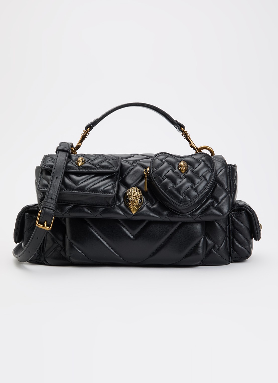 Kurt Geiger Kensington handtas van leer met afneembare schouderriem  - voorkant 5 zwart