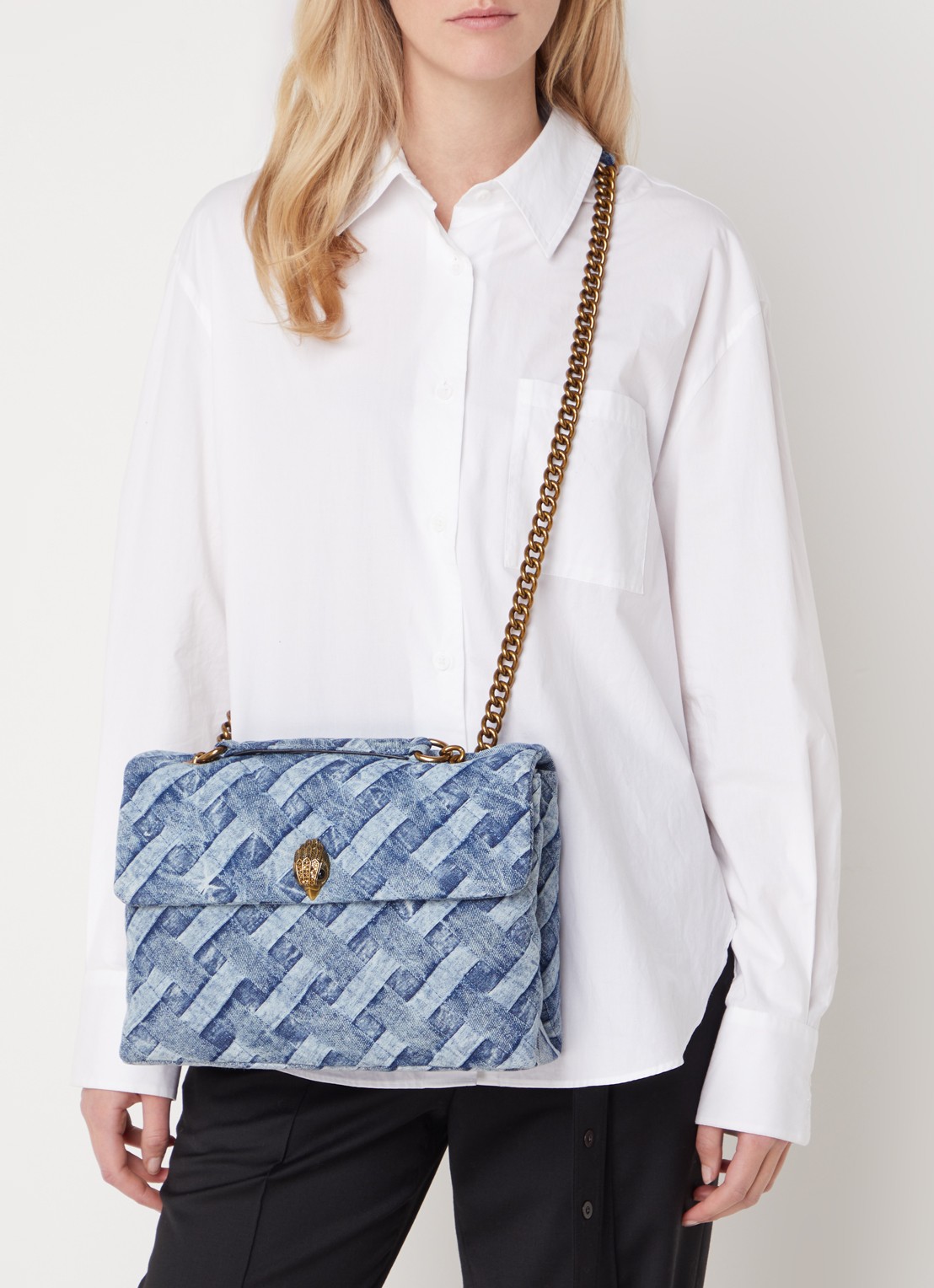 Kurt Geiger Kensington Large schoudertas van denim - voorkant 2 denim