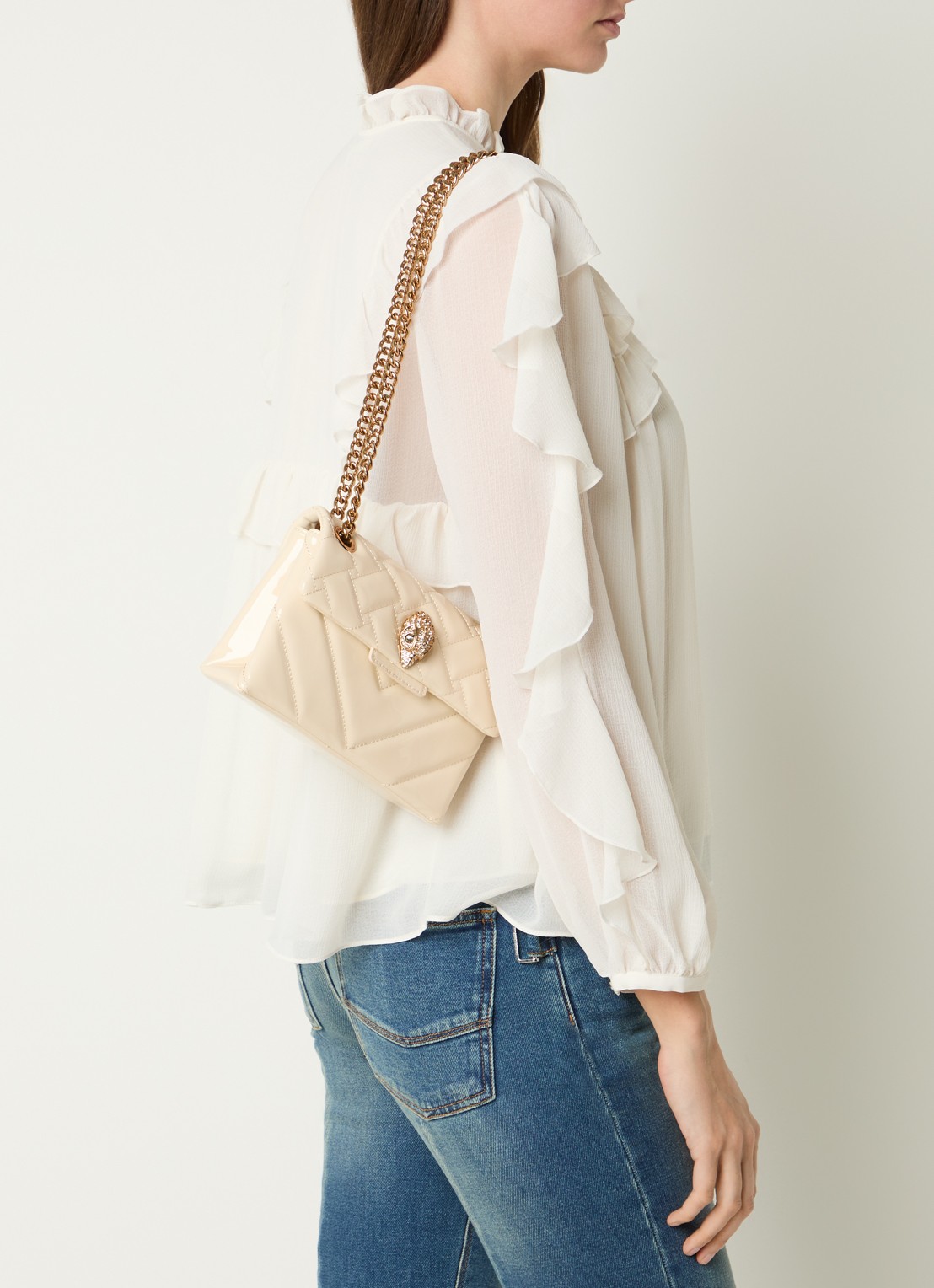 Kurt Geiger Kensington Mini crossbodytas van lakleer - voorkant 6 gebroken wit