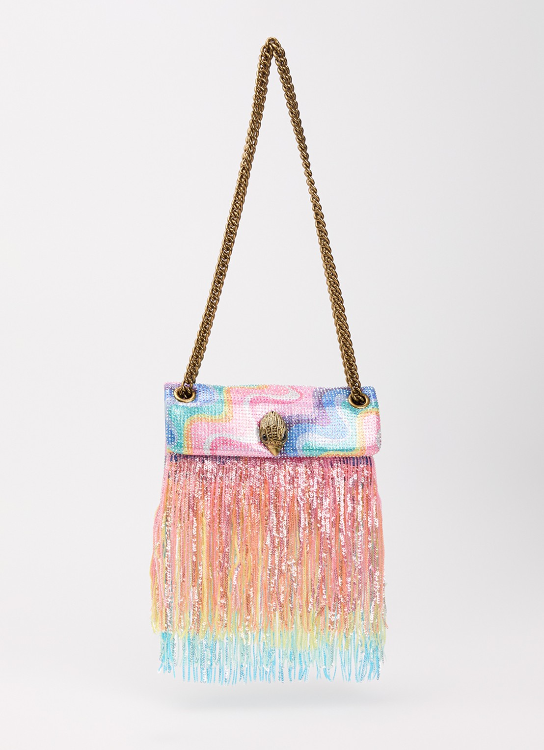 Kurt Geiger Kensington mini schoudertas met franjes  - voorkant multicolor