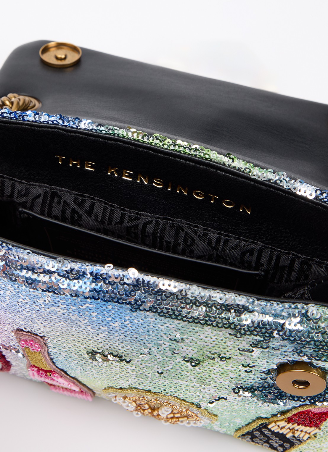 Kurt Geiger Kensington Mini schoudertas met pailleten en verstelbare schouderriem - detail multicolor