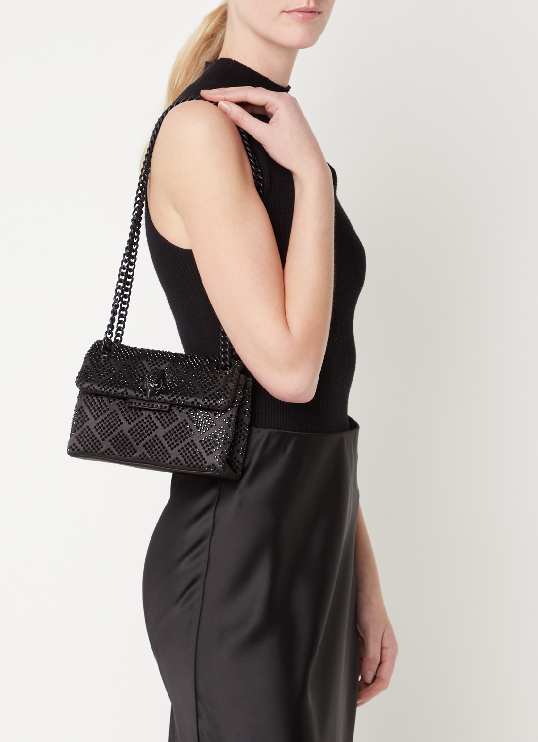 Kurt Geiger Kensington Mini schoudertas met strass - voorkant 3 zwart