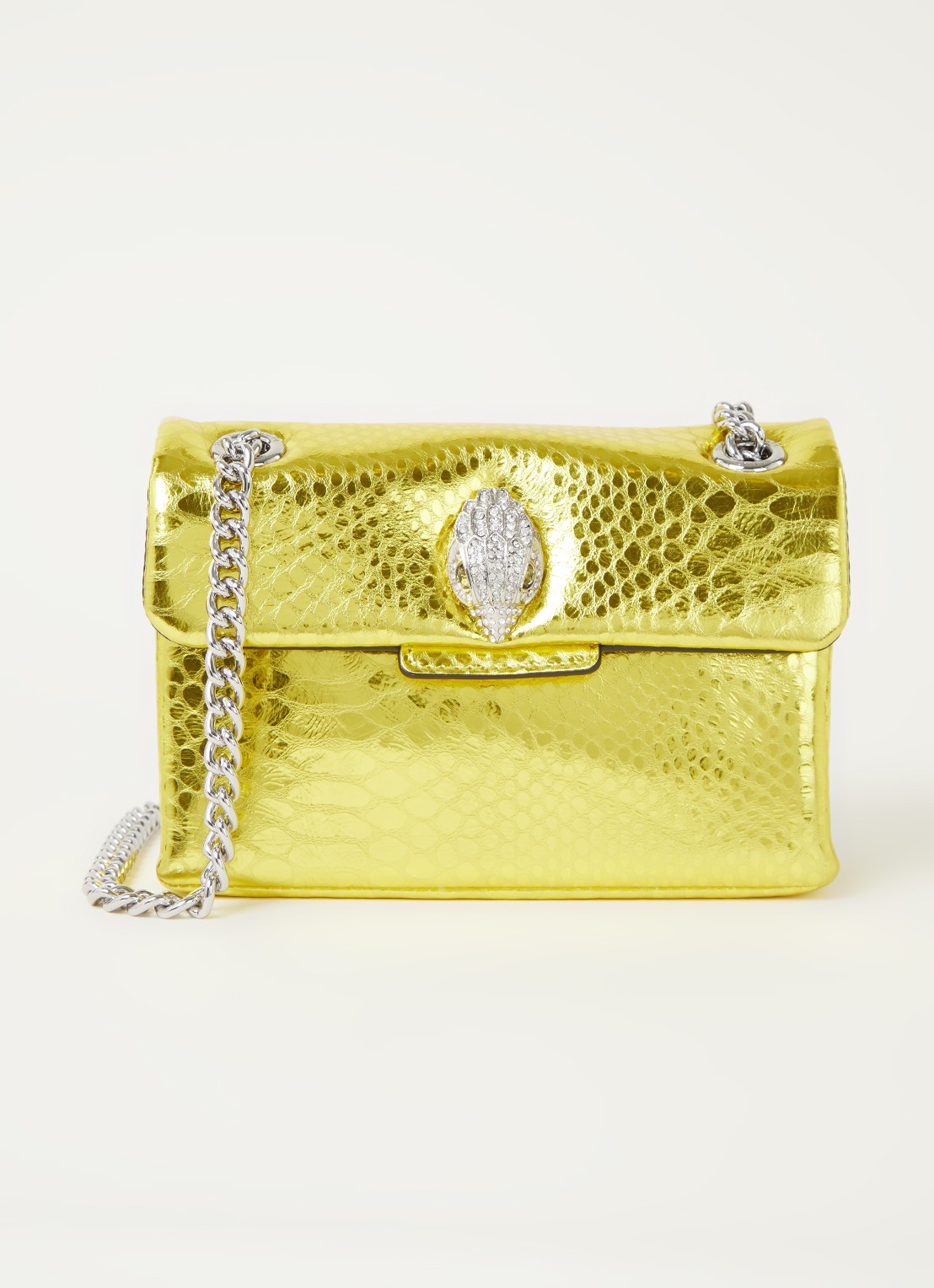 Kurt Geiger Kensington Mini X schoudertas van leer met metallic finish - voorkant geel