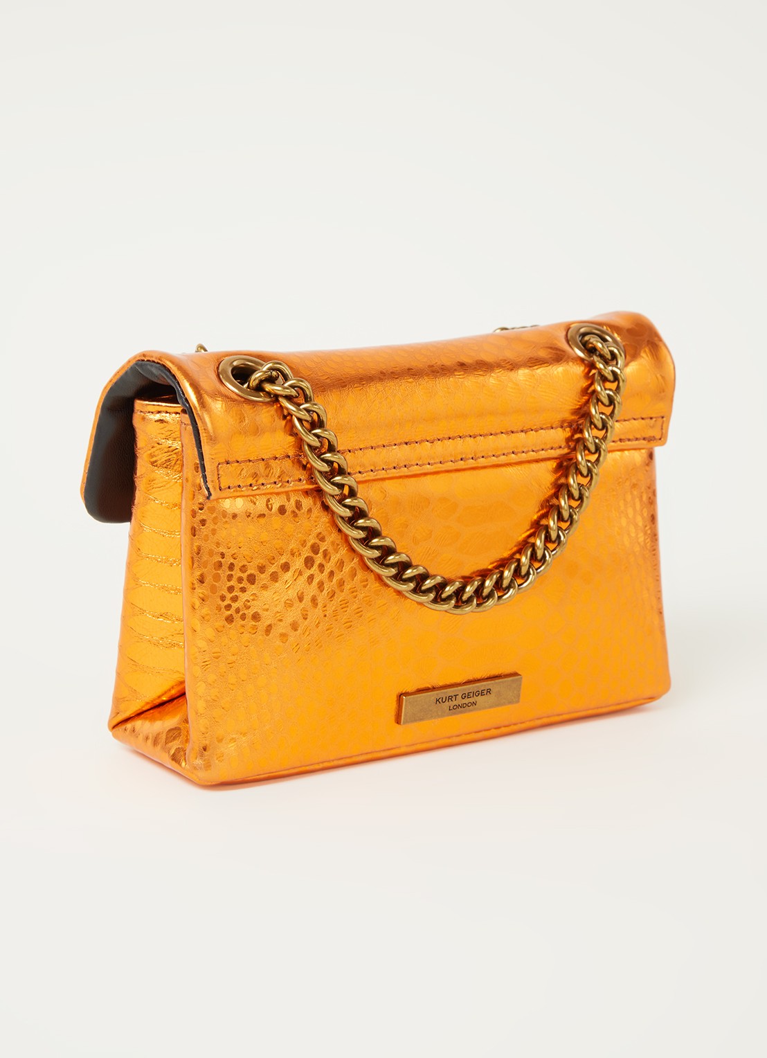 Kurt Geiger Kensington Mini X schoudertas van leer met metallic finish - achterkant 2 orange