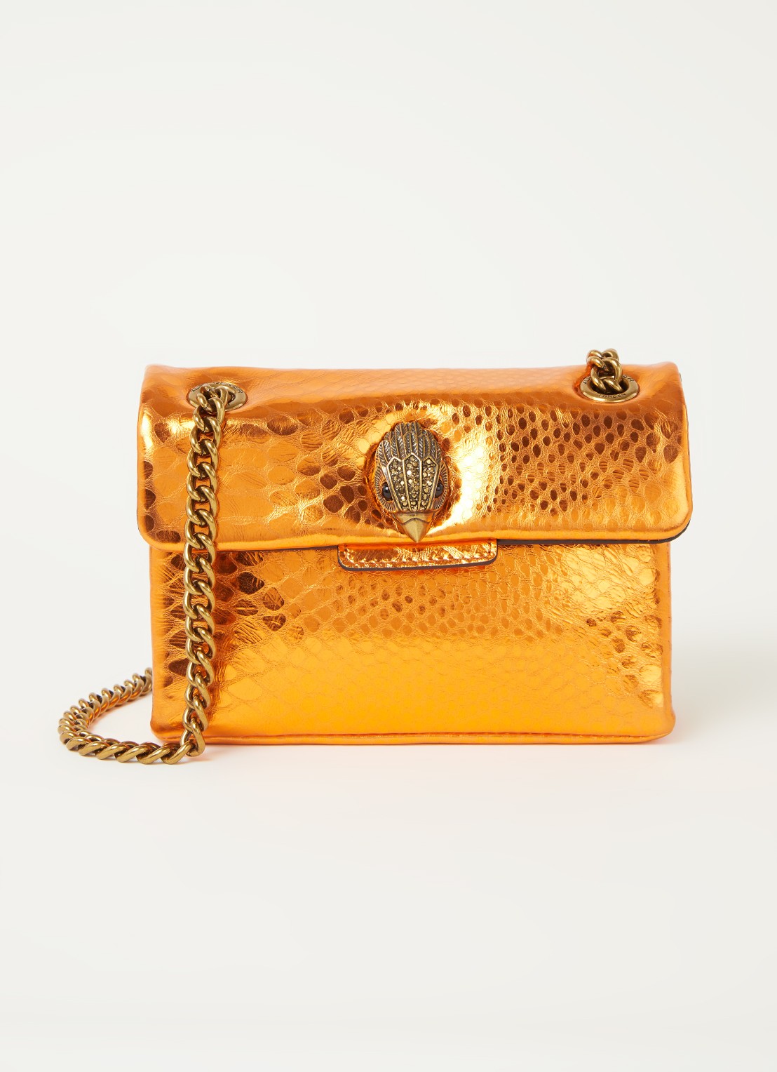 Kurt Geiger Kensington Mini X schoudertas van leer met metallic finish - voorkant orange