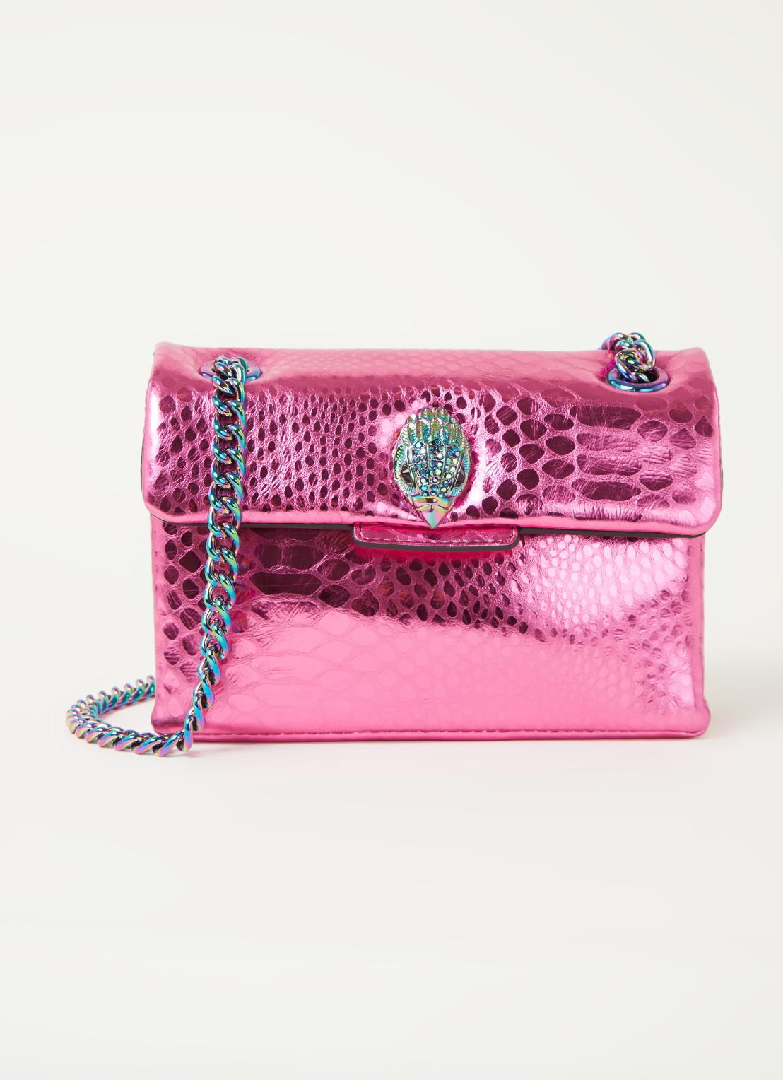 Kurt Geiger Kensington Mini X schoudertas van leer met metallic finish - voorkant 4 fuchsia