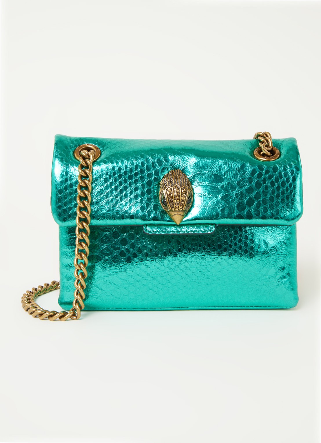 Kurt Geiger Kensington Mini X schoudertas van leer met metallic finish - voorkant groen