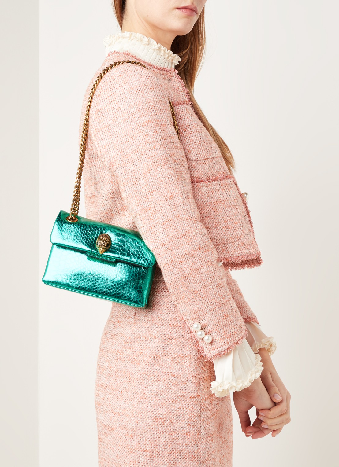 Kurt Geiger Kensington Mini X schoudertas van leer met metallic finish - voorkant 2 groen