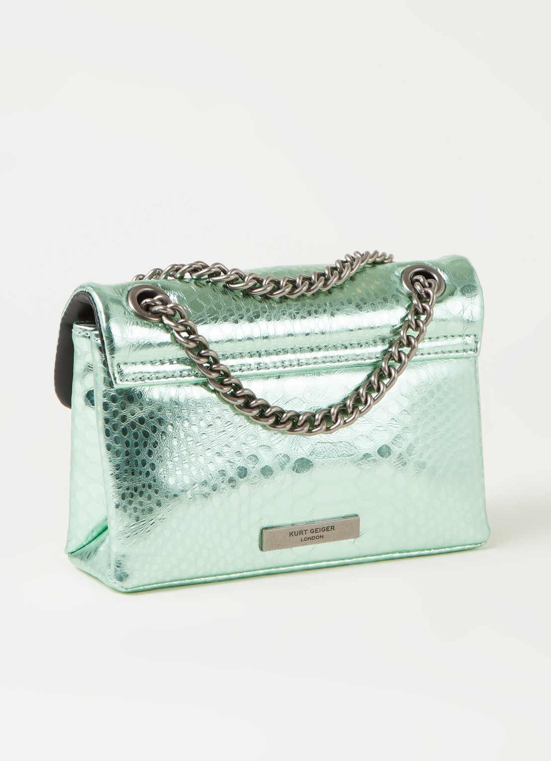 Kurt Geiger Kensington Mini X schoudertas van leer met metallic finish - achterkant 5 lichtgroen