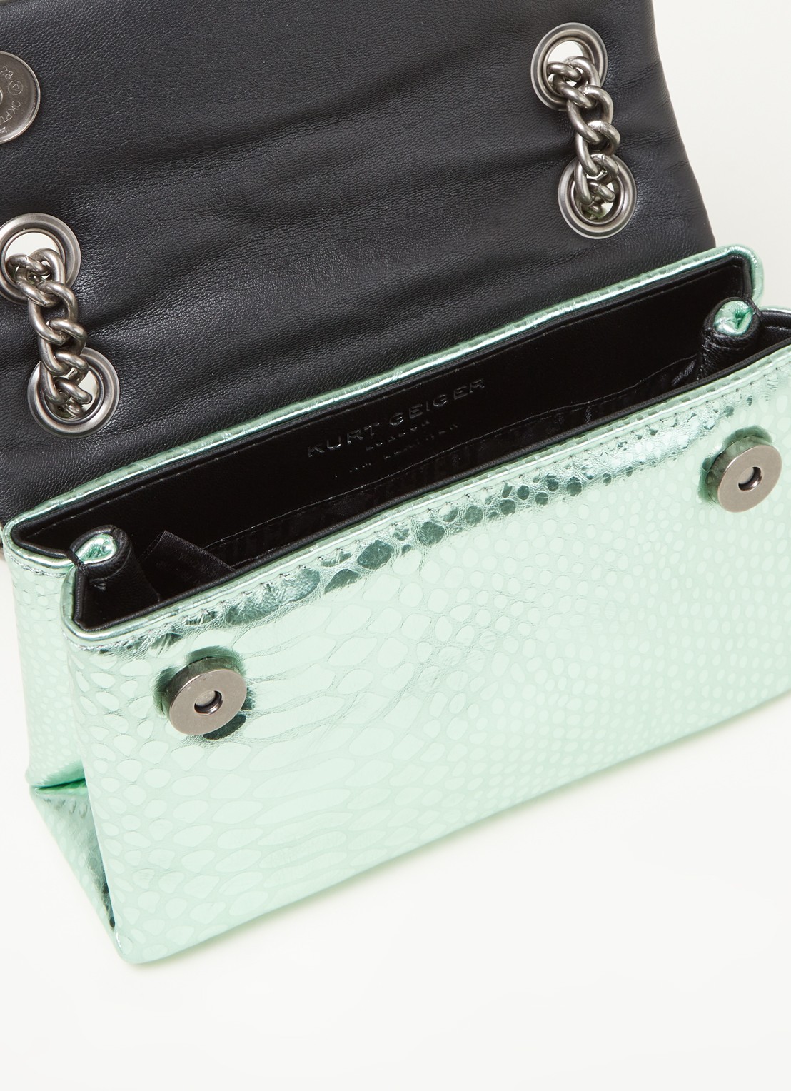 Kurt Geiger Kensington Mini X schoudertas van leer met metallic finish - detail 3 lichtgroen
