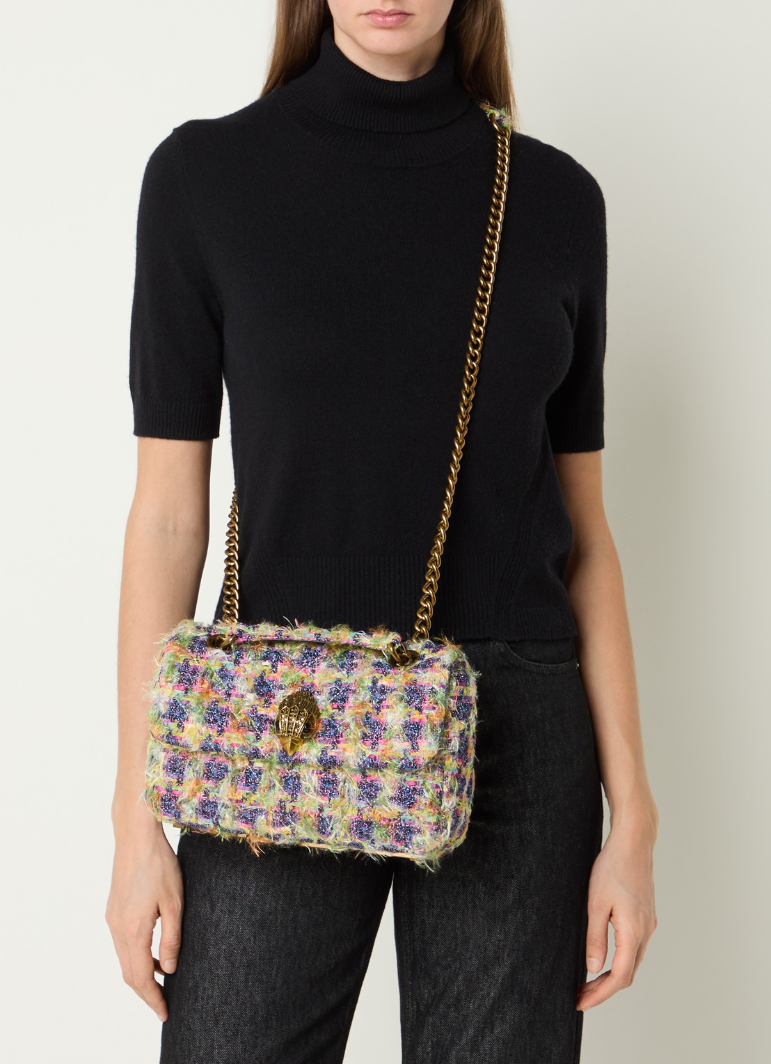 Kurt Geiger Kensington schoudertas met tweed-look en strass - voorkant 7 multicolor