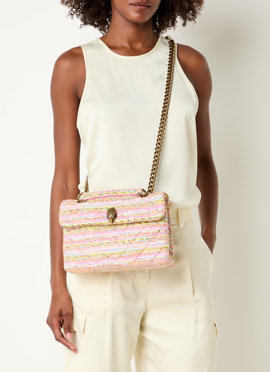 Kurt Geiger Kensington schoudertas met tweed-look - voorkant 3 roze