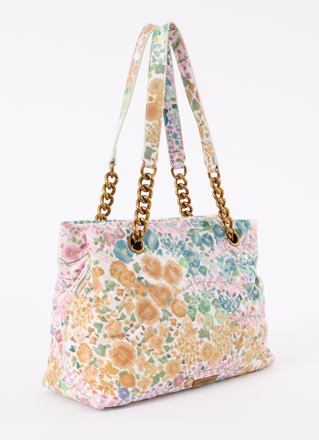 Kurt Geiger Kensington schoudertas van lamsleer met bloemenprint - achterkant oudroze