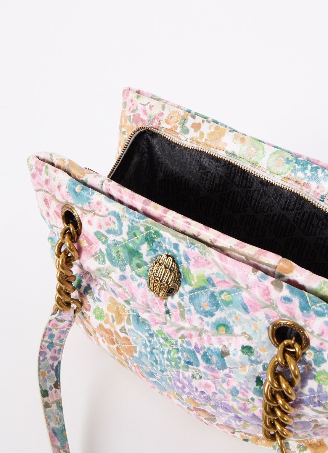 Kurt Geiger Kensington schoudertas van lamsleer met bloemenprint - detail 2 oudroze